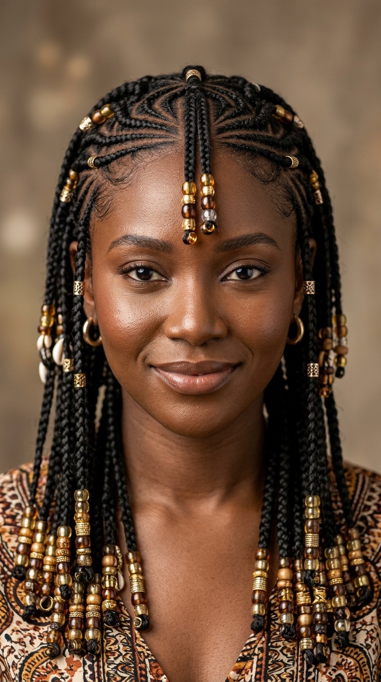 Intricate Fulani Braids with Beads