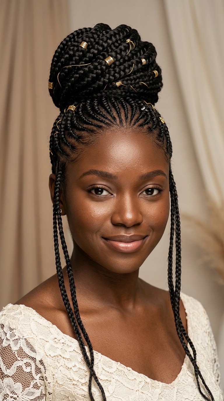 Intricate Fulani-Inspired Braided Bun
