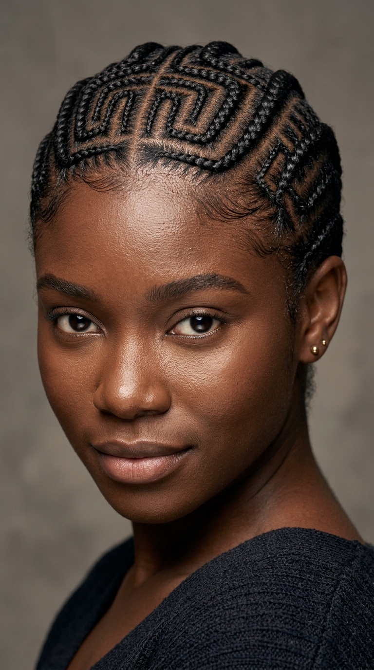 Intricate Maze Patterned Cornrows