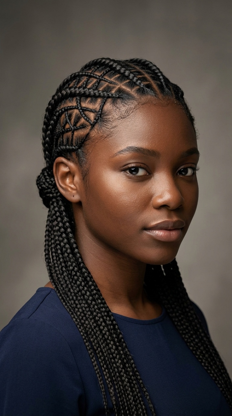 Intricate Web Pattern Cornrows