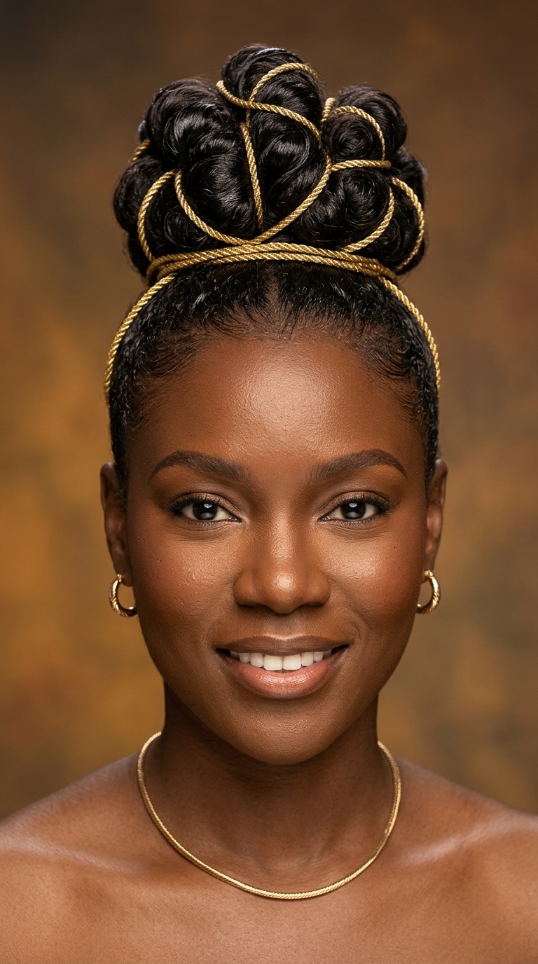 Jelly Updo with Gold Cord Wrapping