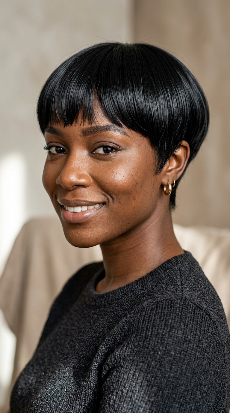 Jet Black Mushroom Cut