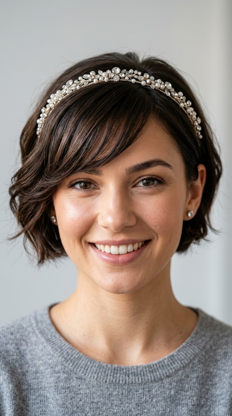 Jeweled Band with Side-Swept Bangs