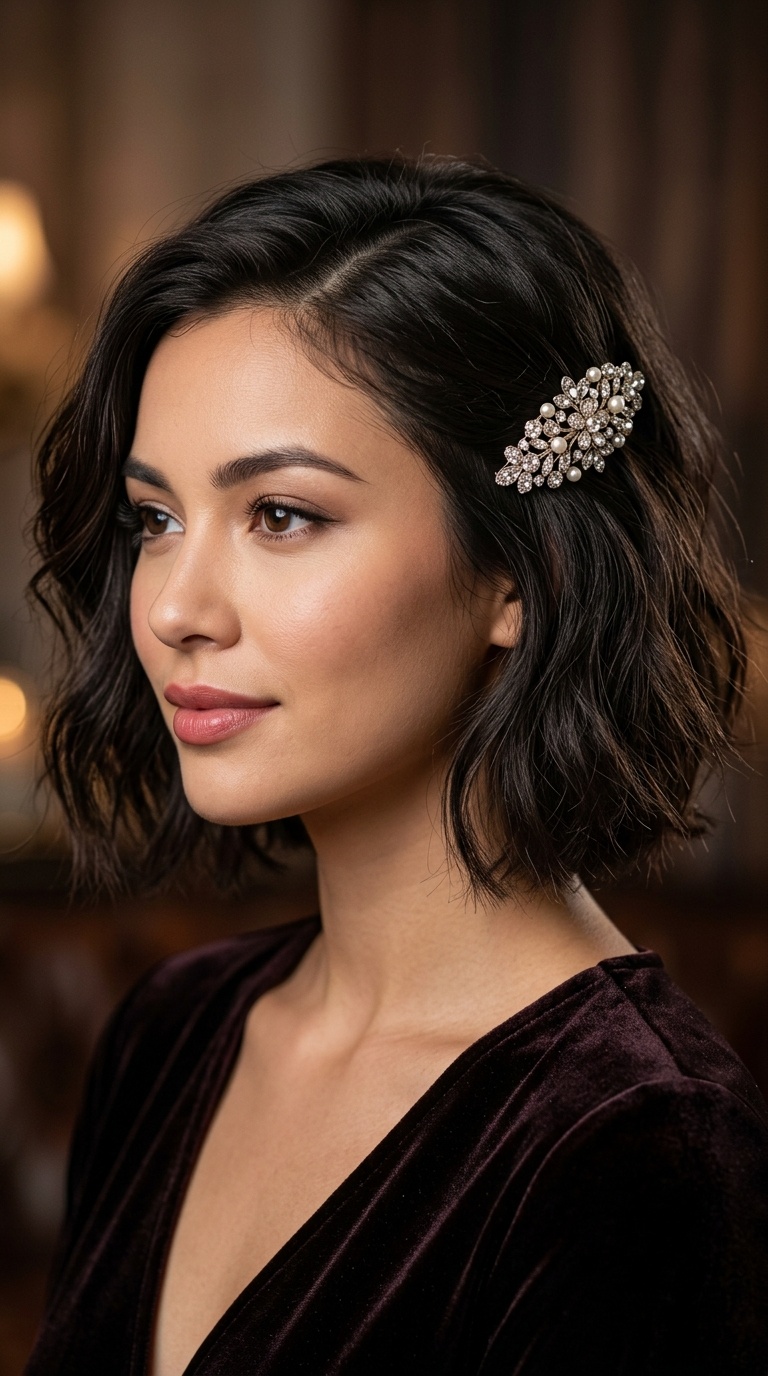 Jeweled Barrette Side Sweep