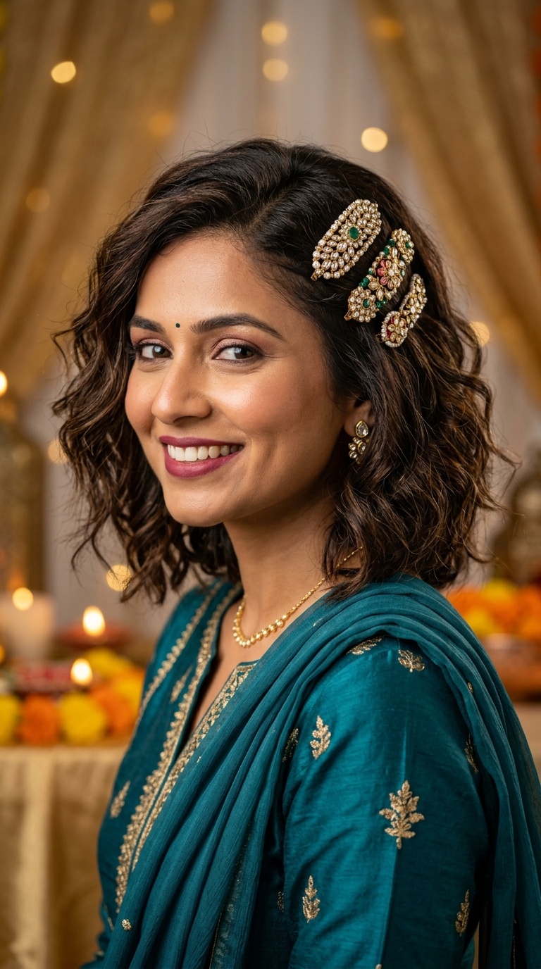 Jeweled Hair Clips Accent