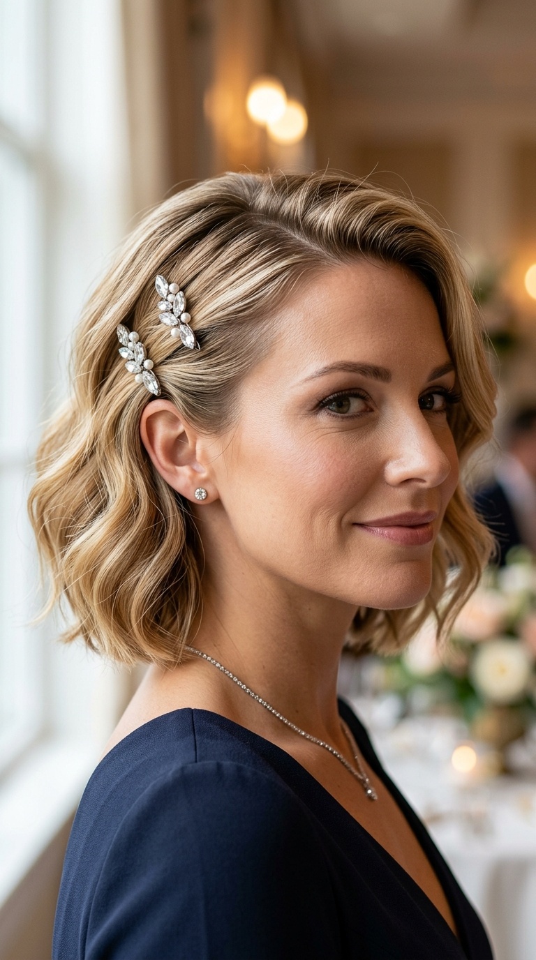Jeweled Hair Pins on Tucked Side