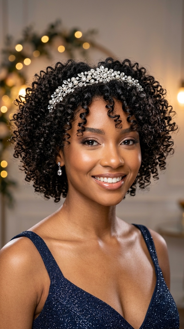 Jeweled Headband with Natural Curls
