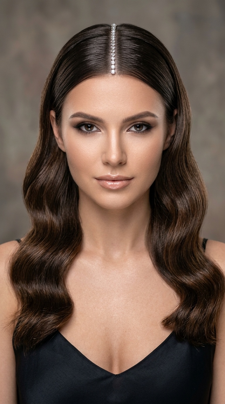 Jeweled Parting with Sleek Flow