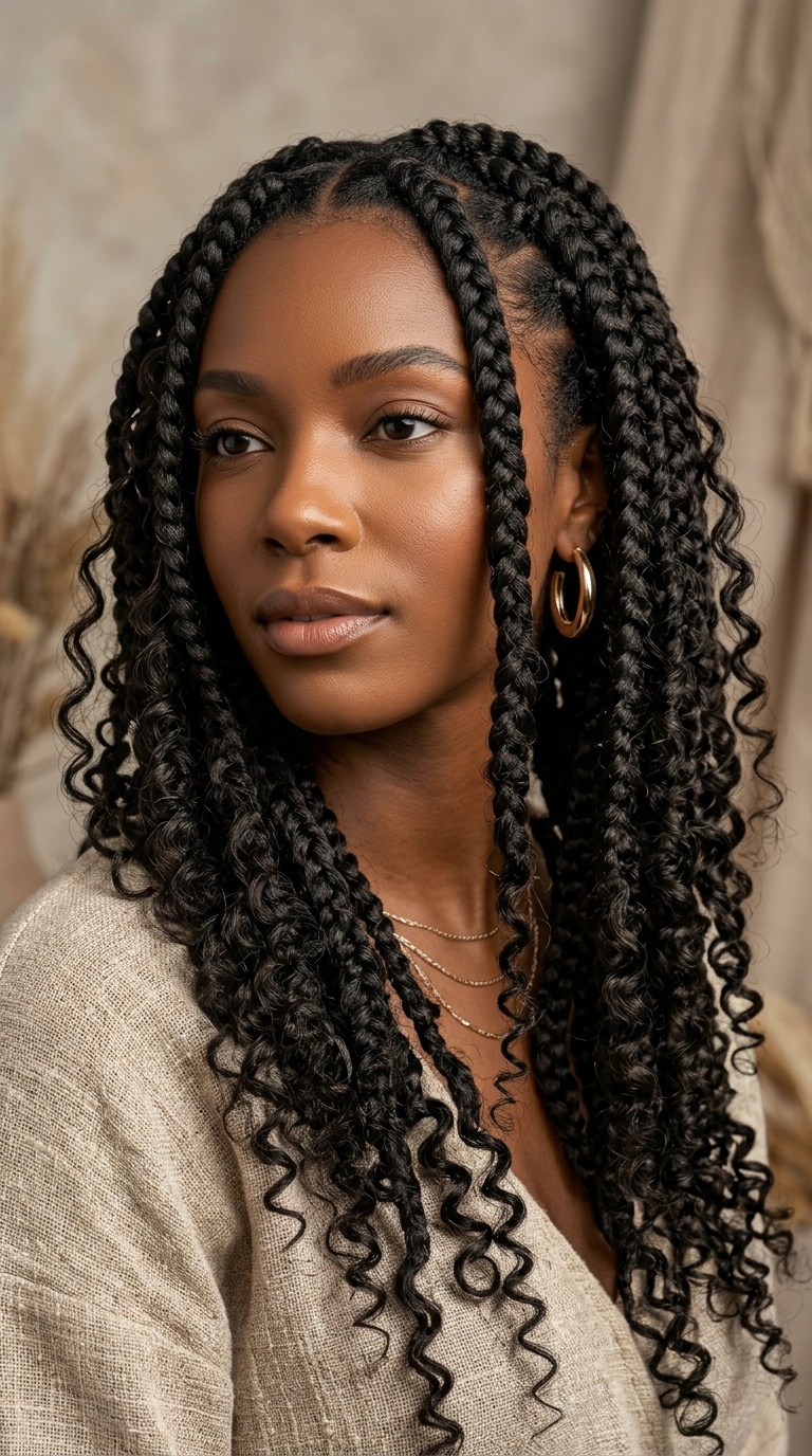 Jumbo Boho Braids with Thicker Curls