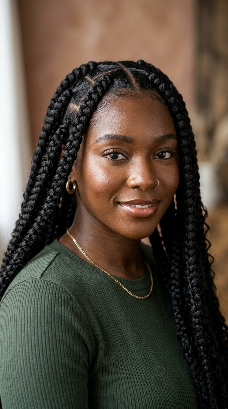 Jumbo Box Braids with Triangle Parting