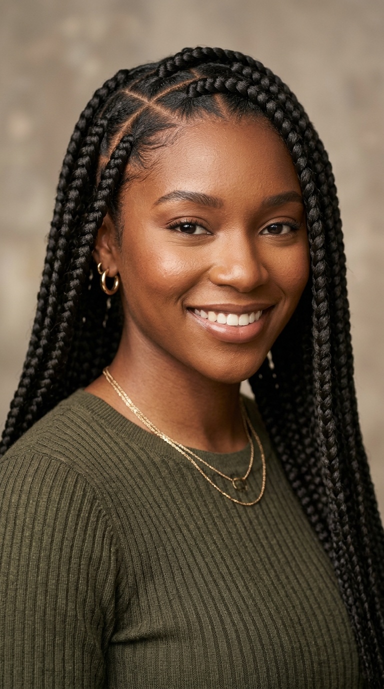 Jumbo Box Braids with Triangular Parts