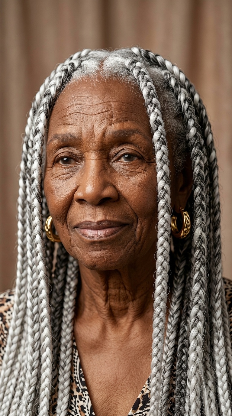 Jumbo Box Braids with White Accents