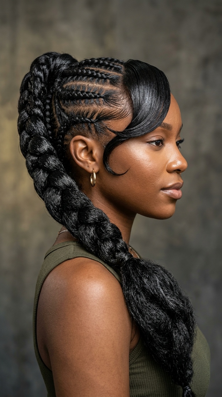Jumbo Braid Side Pony with Scissor Swoop
