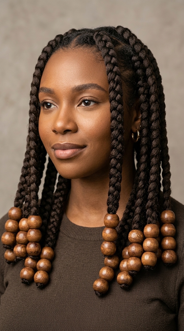 Jumbo Braids with Large Wooden Spheres