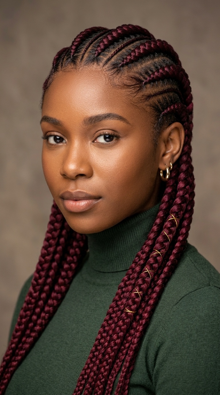 Jumbo Burgundy Feed-In Cornrows