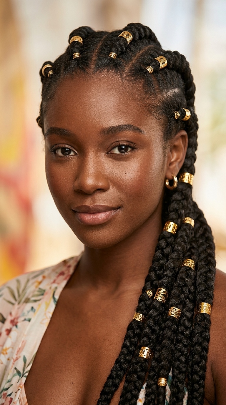 Jumbo Cornrows with Gold Cuffs