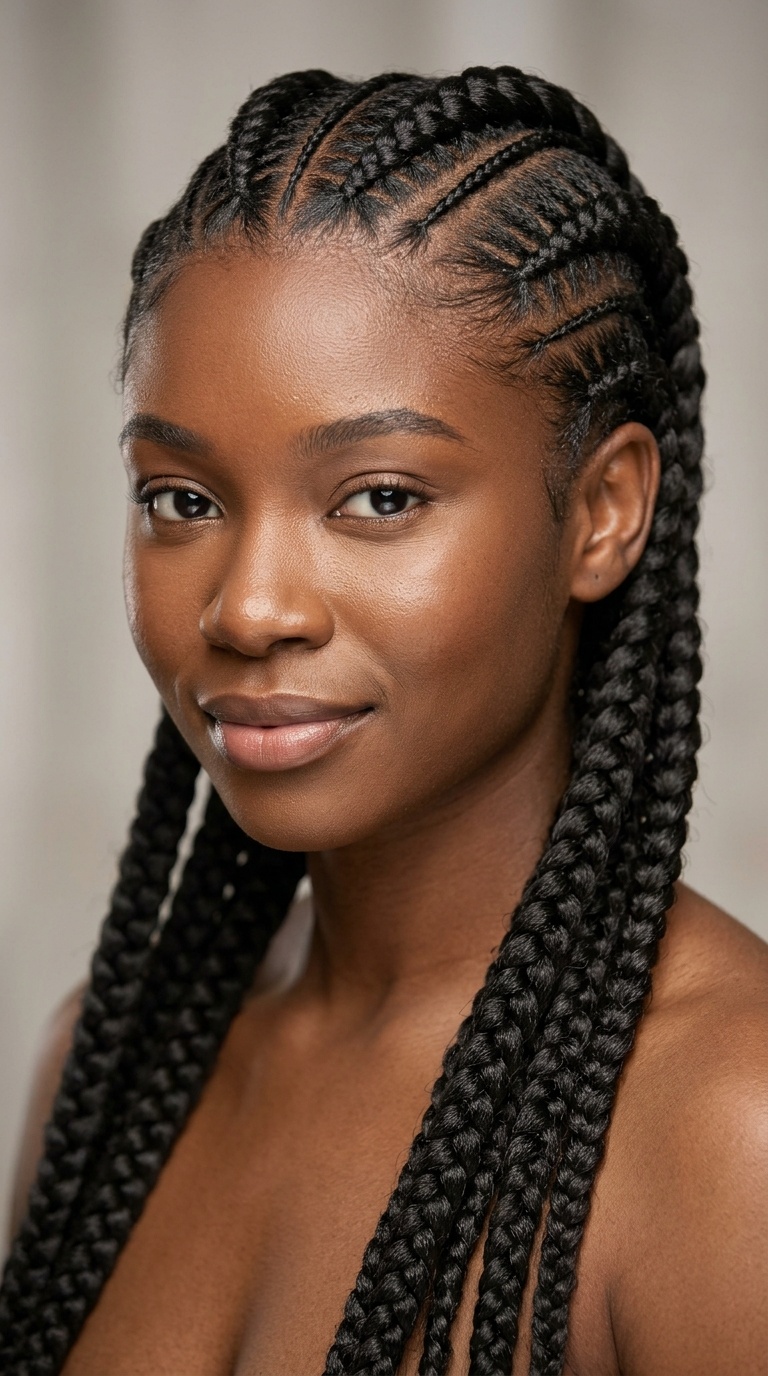 Jumbo Feed-In Braids with Mid-Back Length
