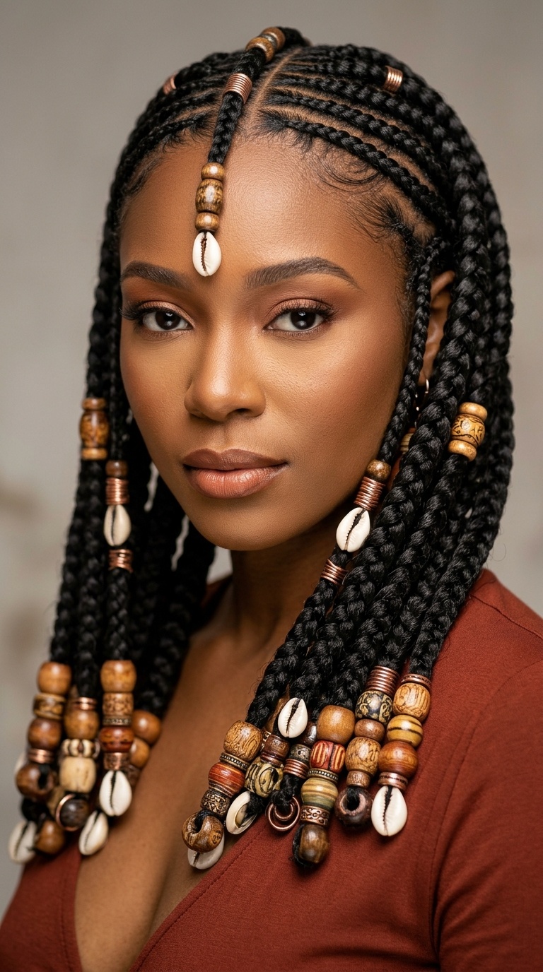 Jumbo Fulani Braids with Statement Tribal Beads