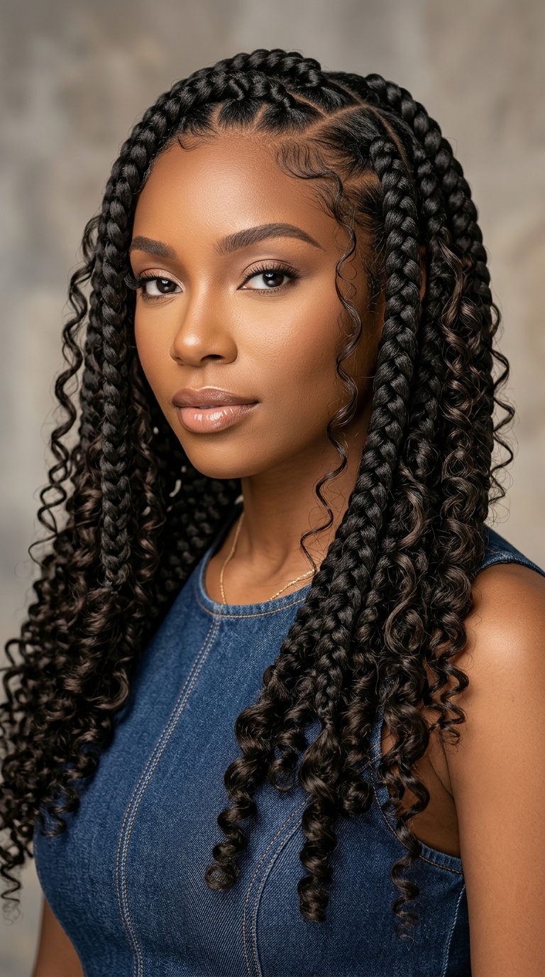 Jumbo Goddess Braids with Curly Accents