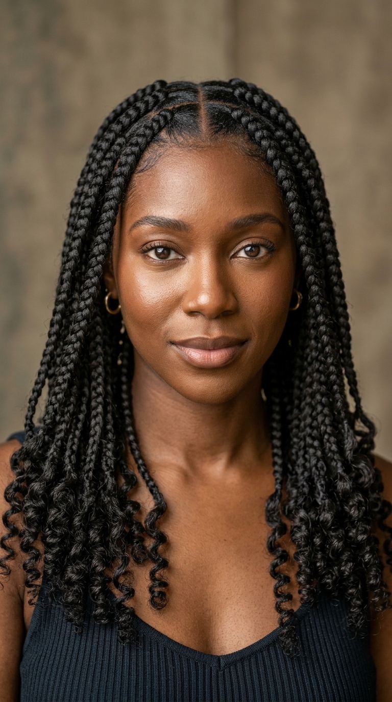 Jumbo Knotless Braids with Curly Tips