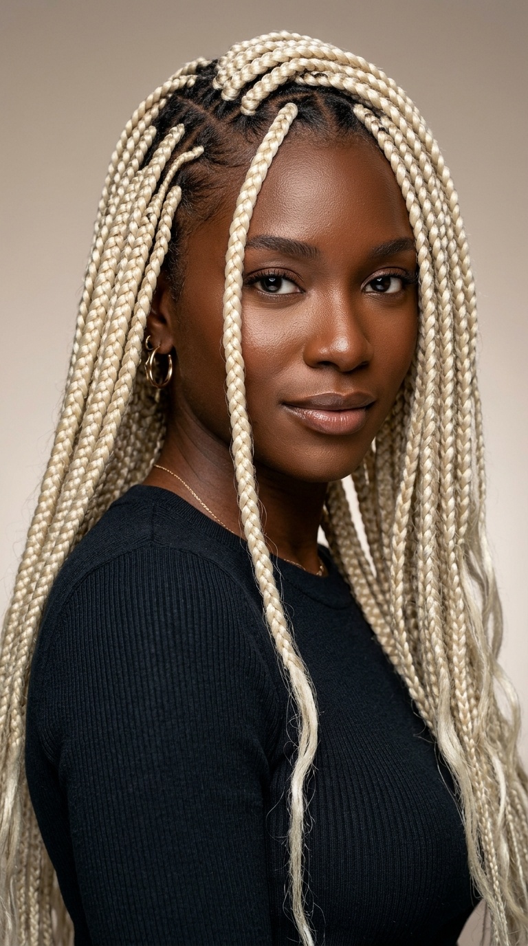 Knee-Length Platinum Blonde Knotless Braids