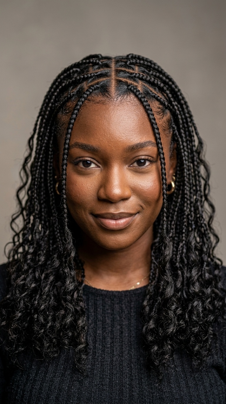 Knotless Boho Braids with Zig-Zag Parts
