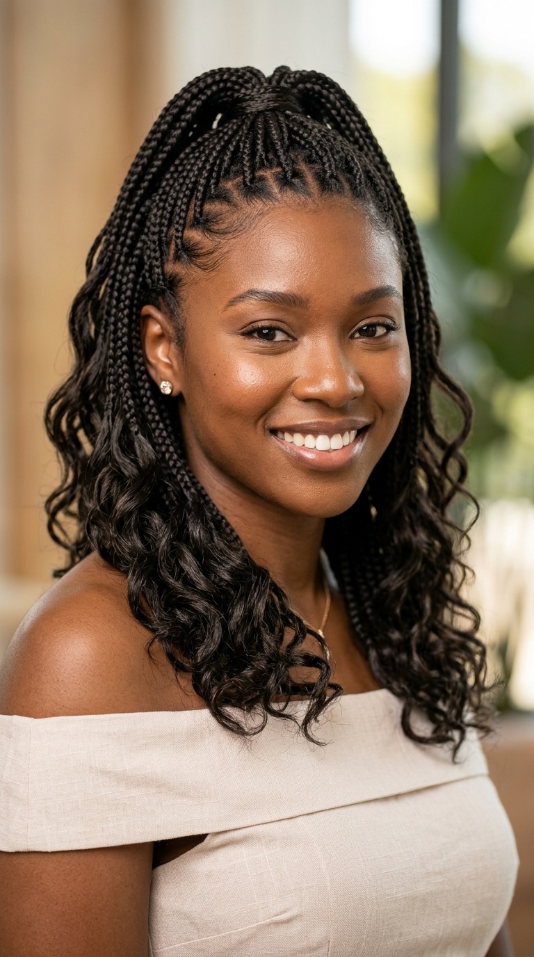 Knotless Braid Half-Up Half-Down with Waves