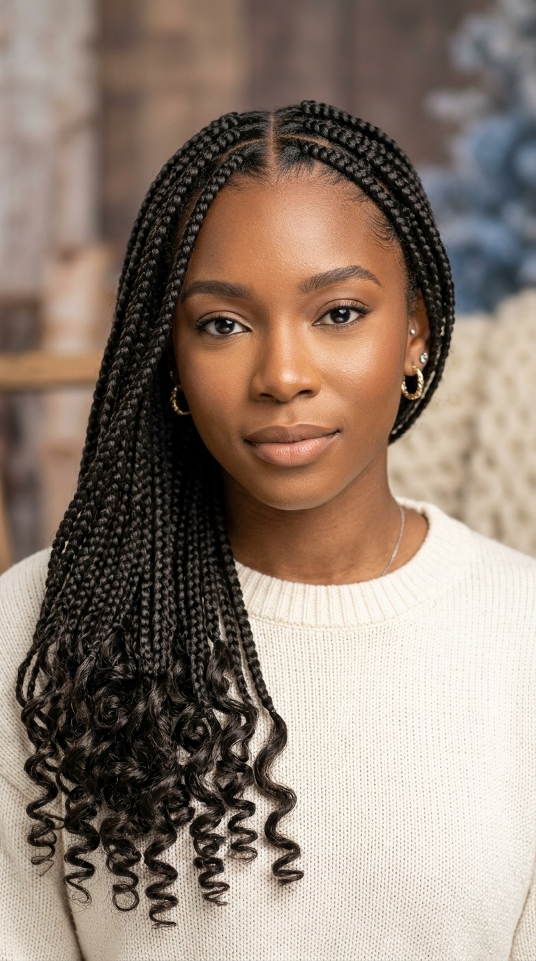 Knotless Braids with Curled Ends