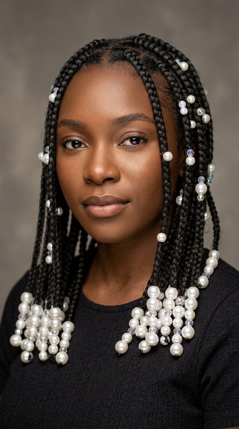 Knotless Braids with Luxurious Pearl Beads