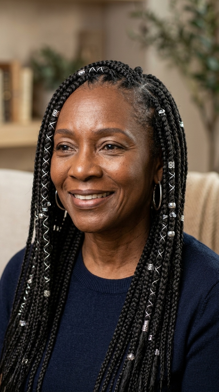 Knotless Braids with Silver Accents