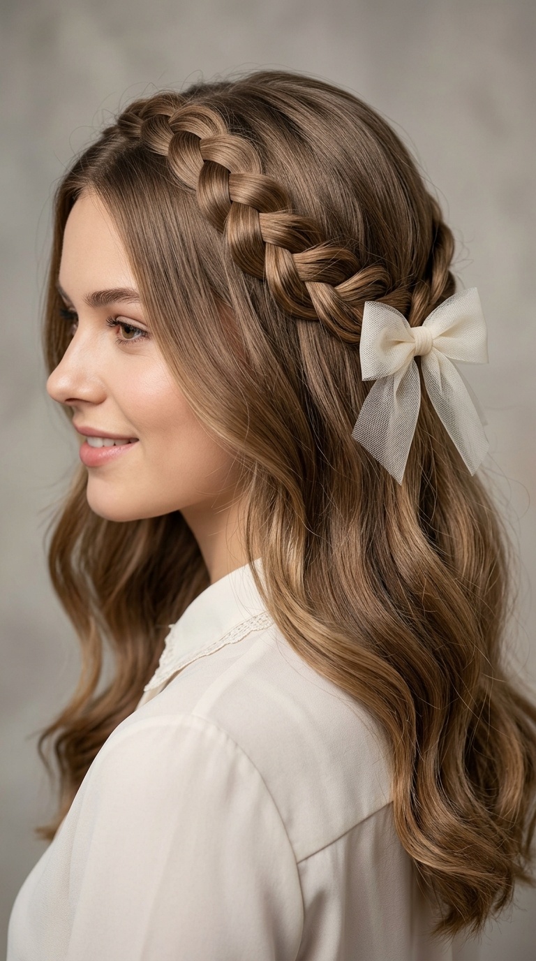 Lace Braid Half-Crown with Tulle Bow