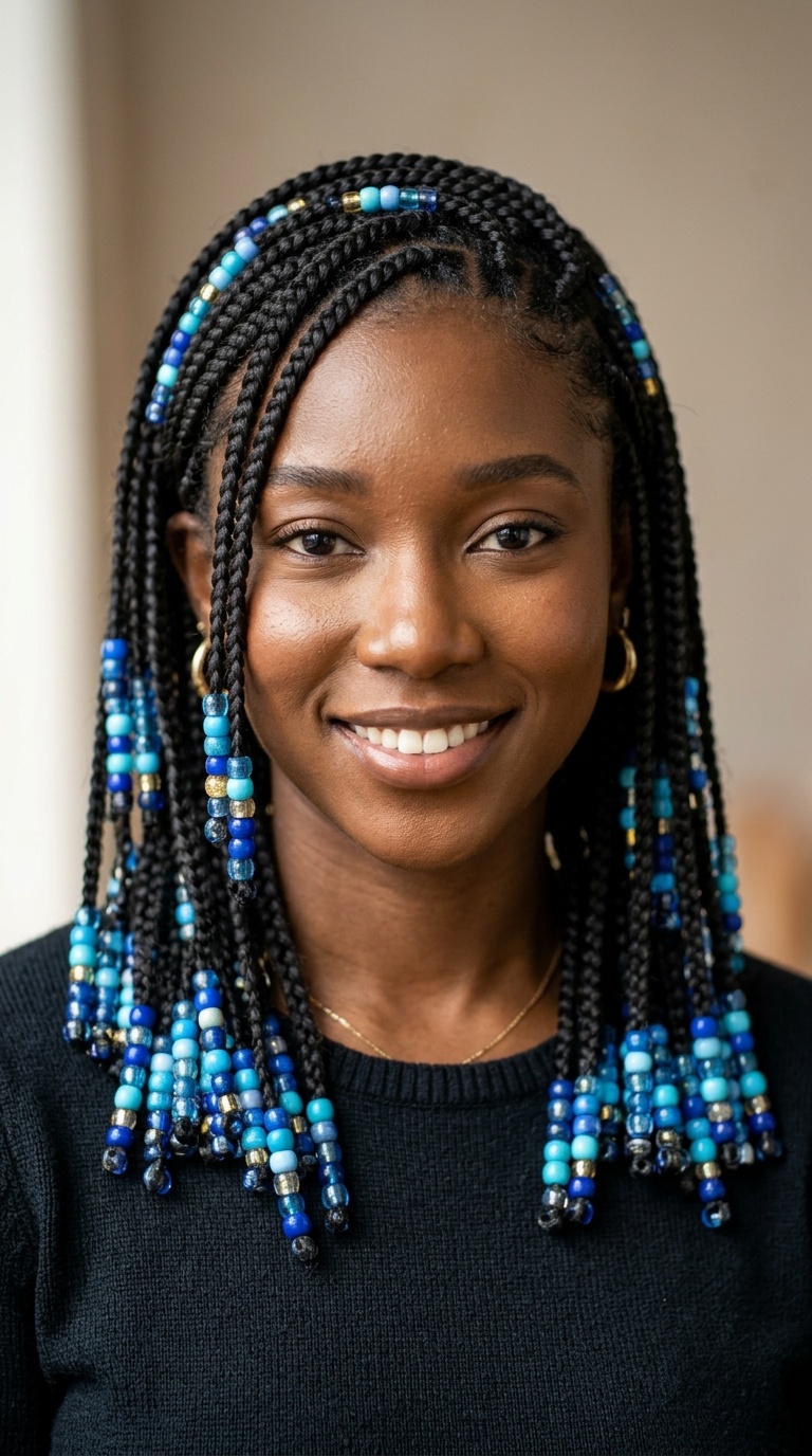 Layered Braids with Multi-Tonal Blue Beads