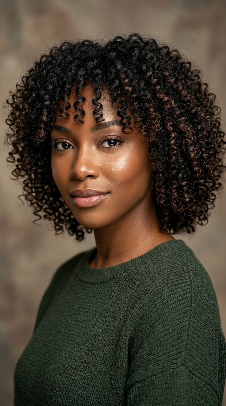 Layered Curly Bob with Bangs