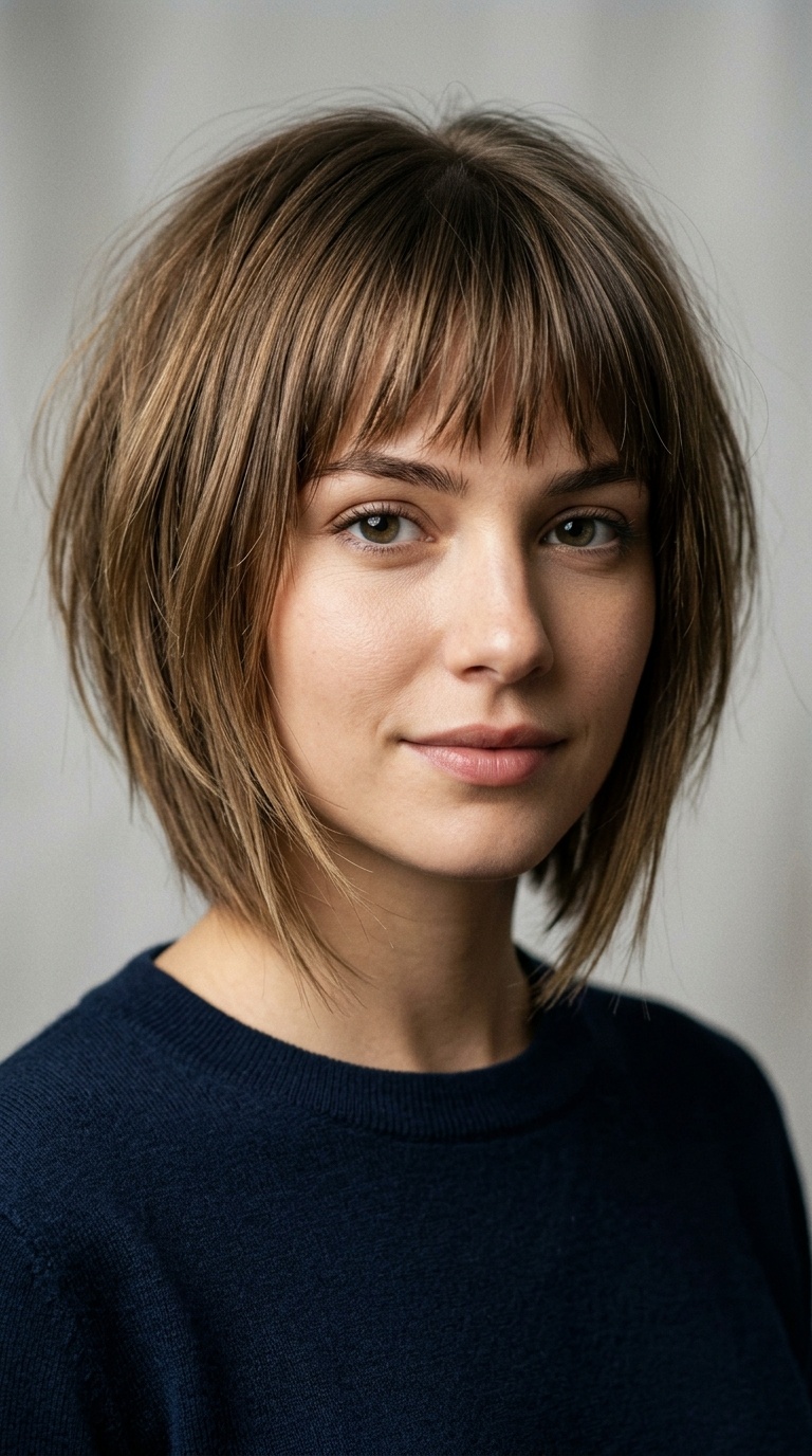 Layered Inverted Bob with Choppy Bangs