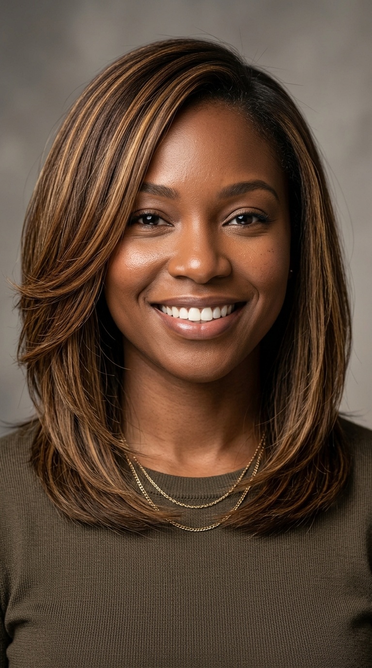 Layered Lob with Honey Highlights