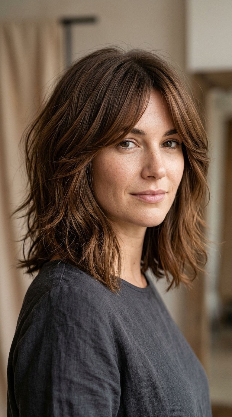 Layered Lob with Side-Swept Bangs