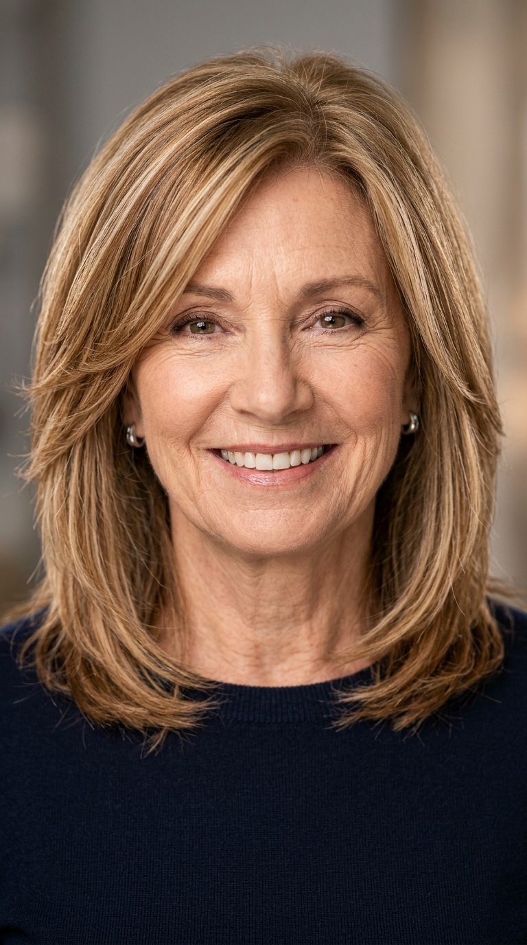 Layered Long Bob with Highlighted Feathers