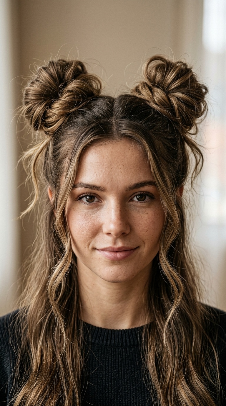 Layered Messy Space Buns