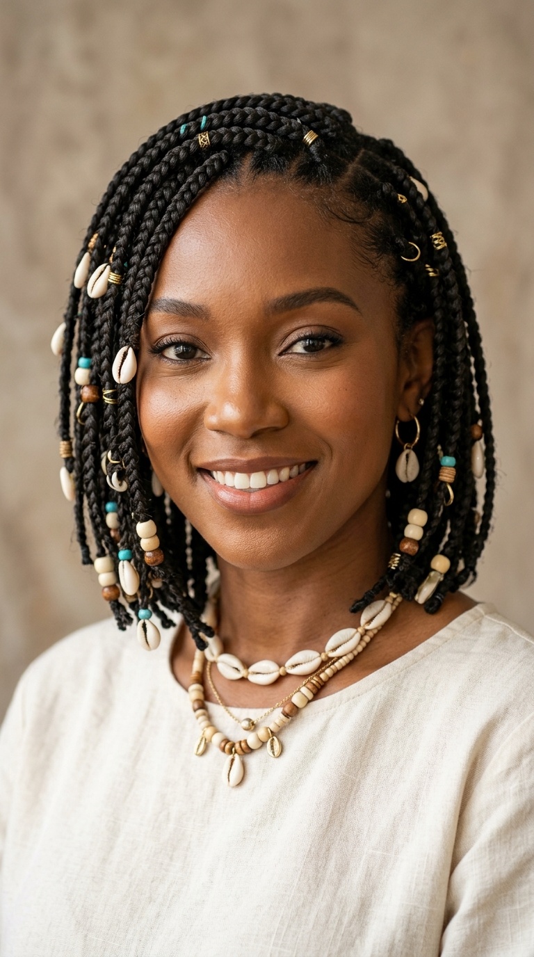 Layered Short Braids with Shell Accents