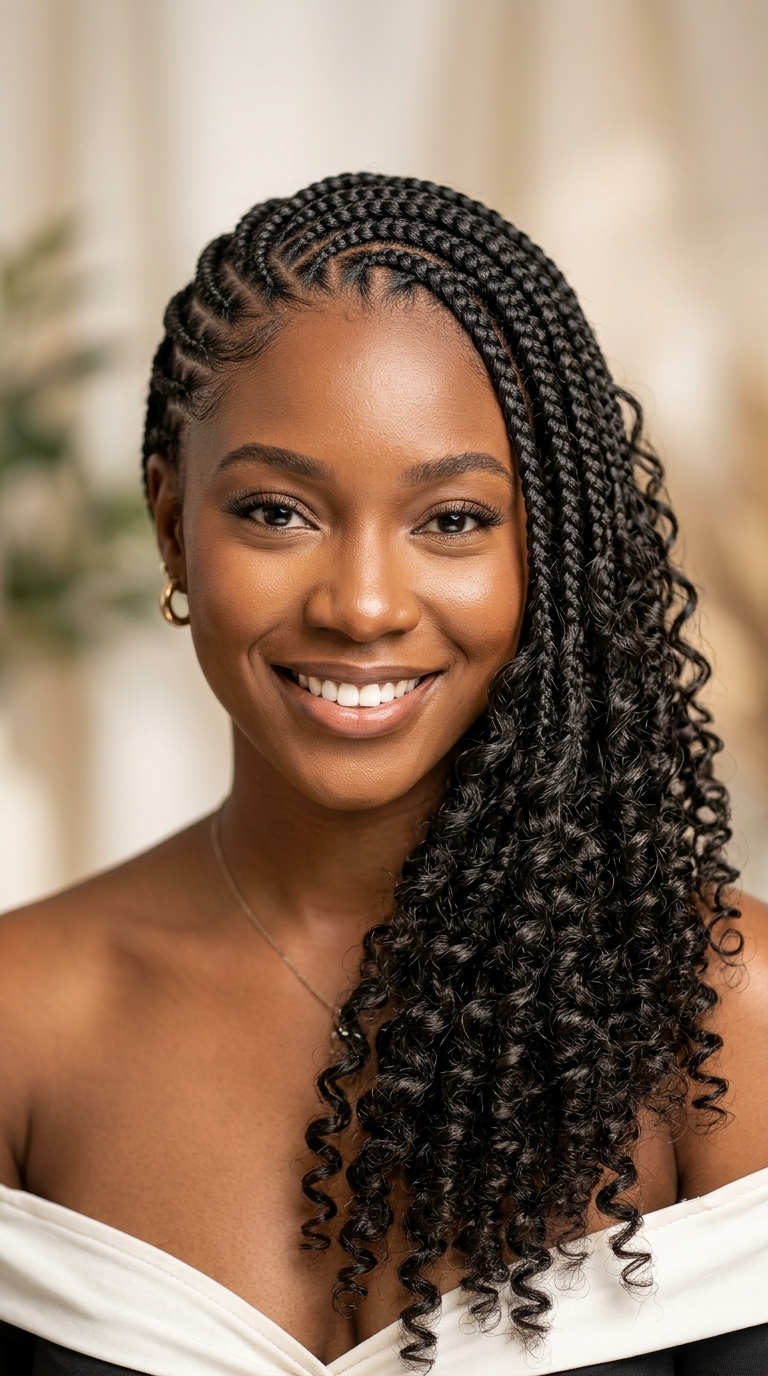 Lemonade Braids with a Curly Side Sweep