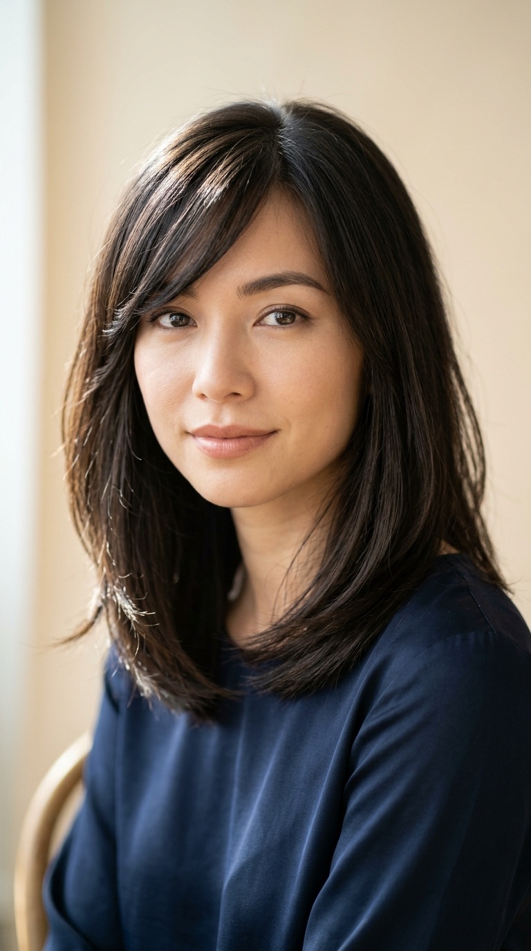 Lob with Long Side-Swept Bangs