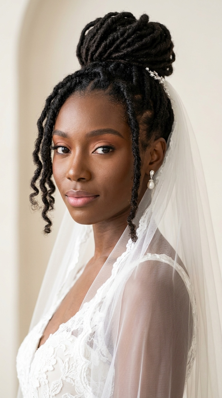 Loc Bun with a Cathedral Veil