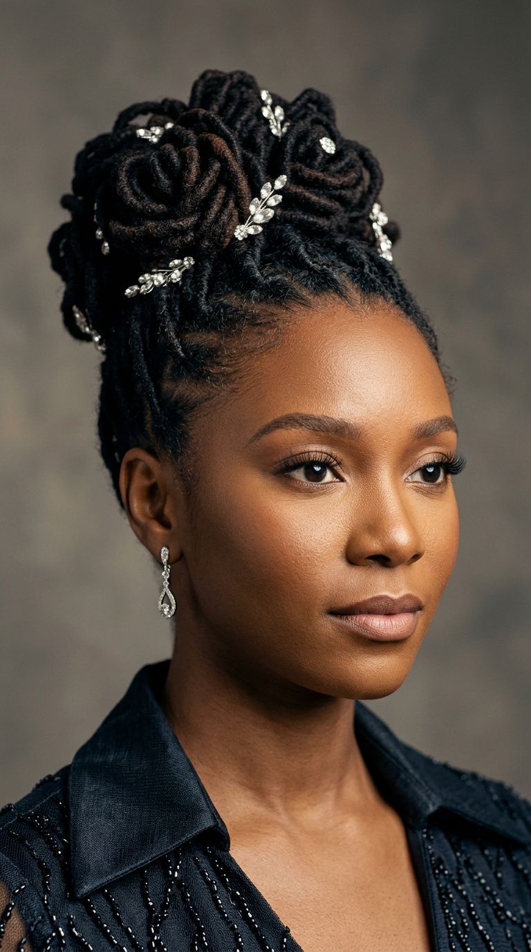 Loc Petal Bun with Crystal Pins