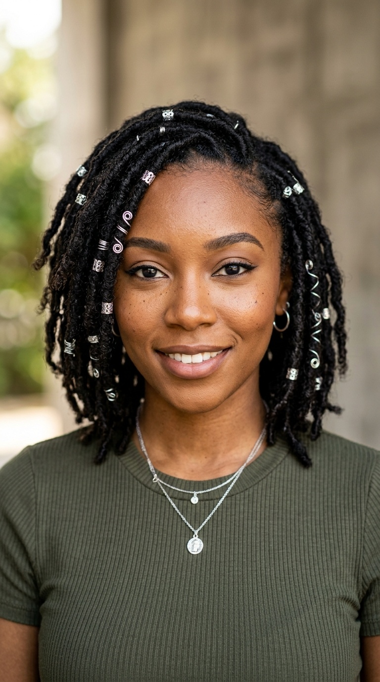 Locs with Silver Accents