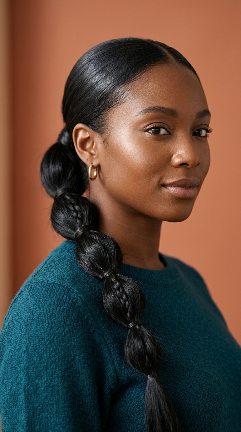 Long Bubble Ponytail with Sleek Base
