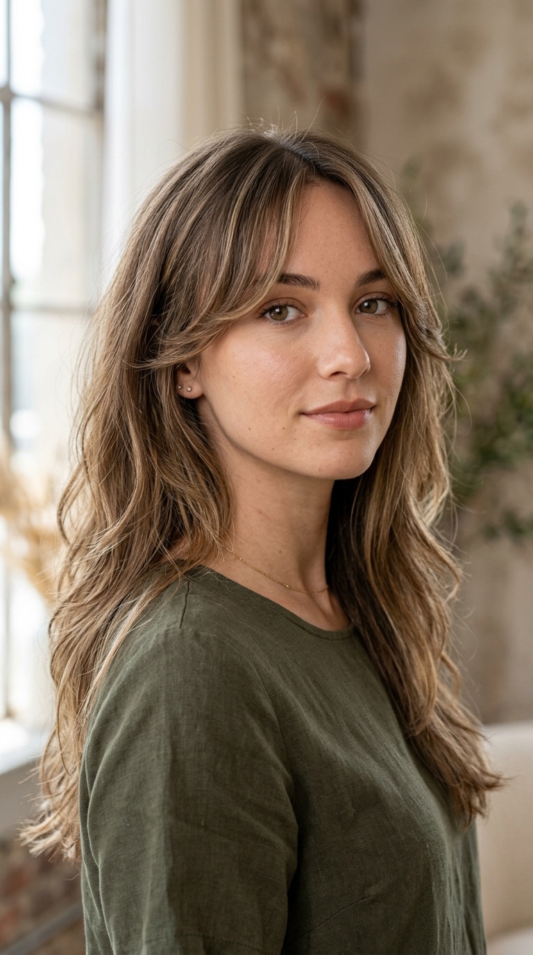 Long Layers with Classic Curtain Bangs