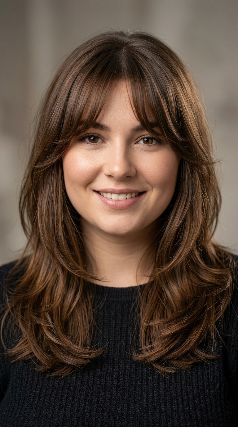 Long Layers with Curtain Bangs