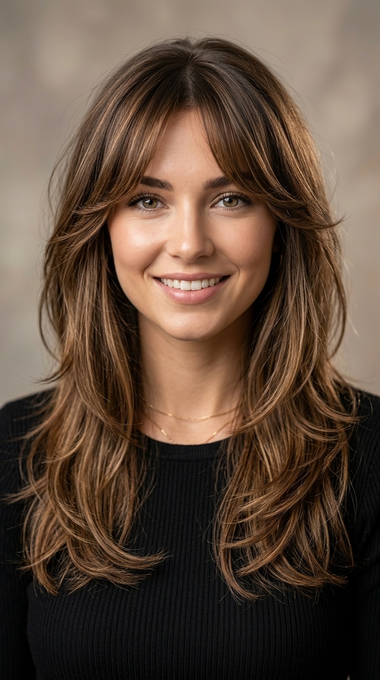 Long Layers with Curtain Bangs