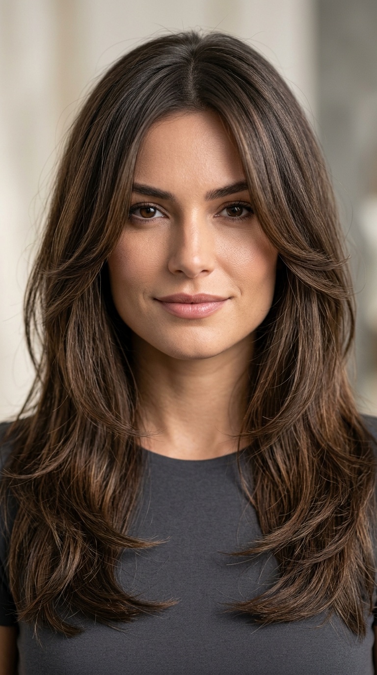 Long Layers with Face-Framing Pieces for Square Faces