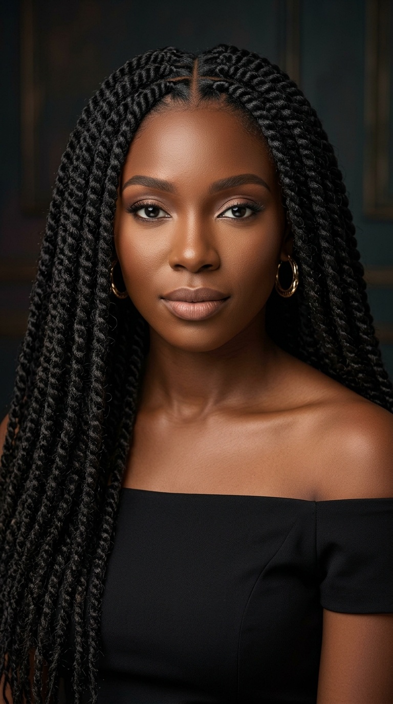 Long Marley Twists with a Middle Part